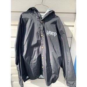 Rancid Nylon Rain Weather Hooded Snap Jacket Rock Punk Band Mens XL Skull